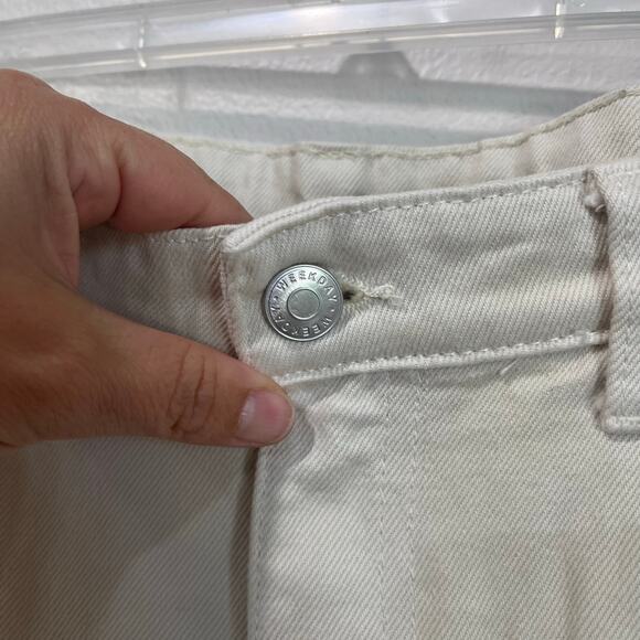 ASOS Weekday ACE High Rise Wide Jeans 100% Cotton In Beige Size 28 - Picture 7 of 14